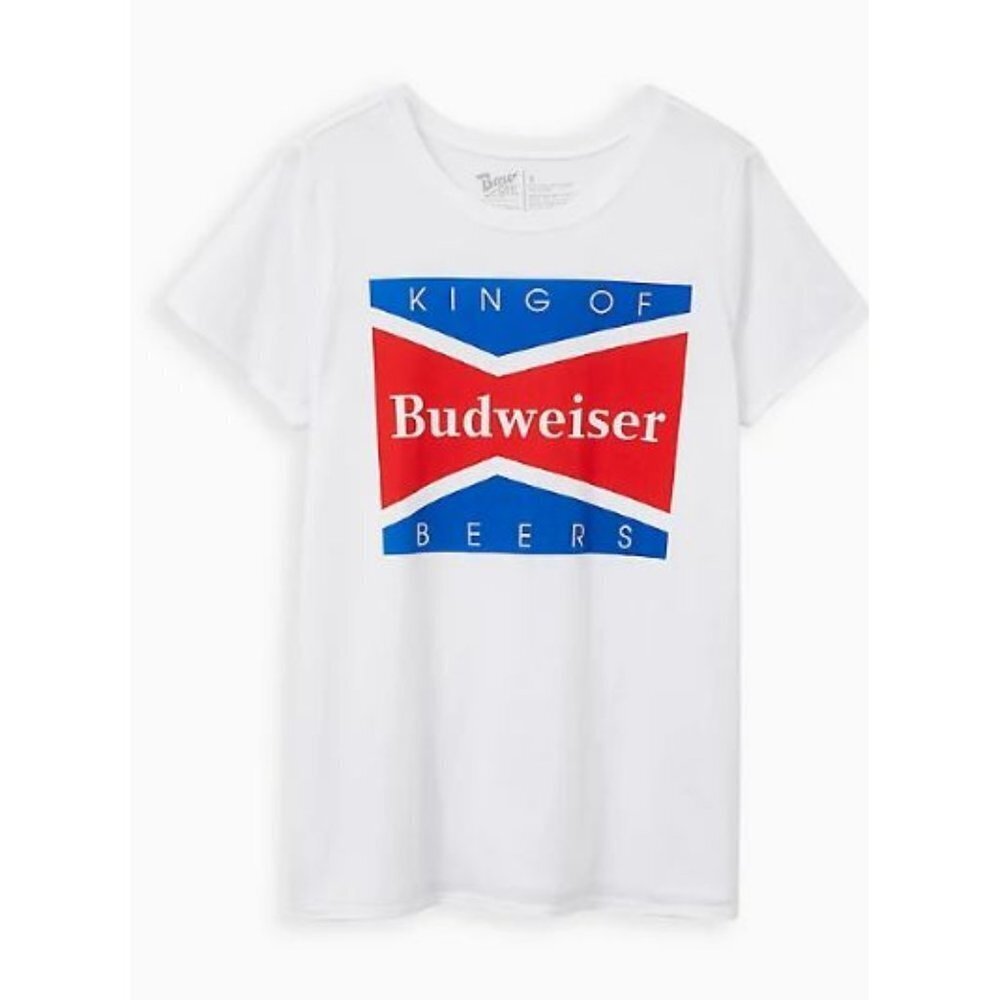 NWT Torrid Classic Fit Budweiser Crew Tee White